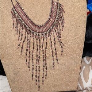 Art Deco Elegant Pink Beaded Bib Necklace with glass beads from 1930’s-40’s